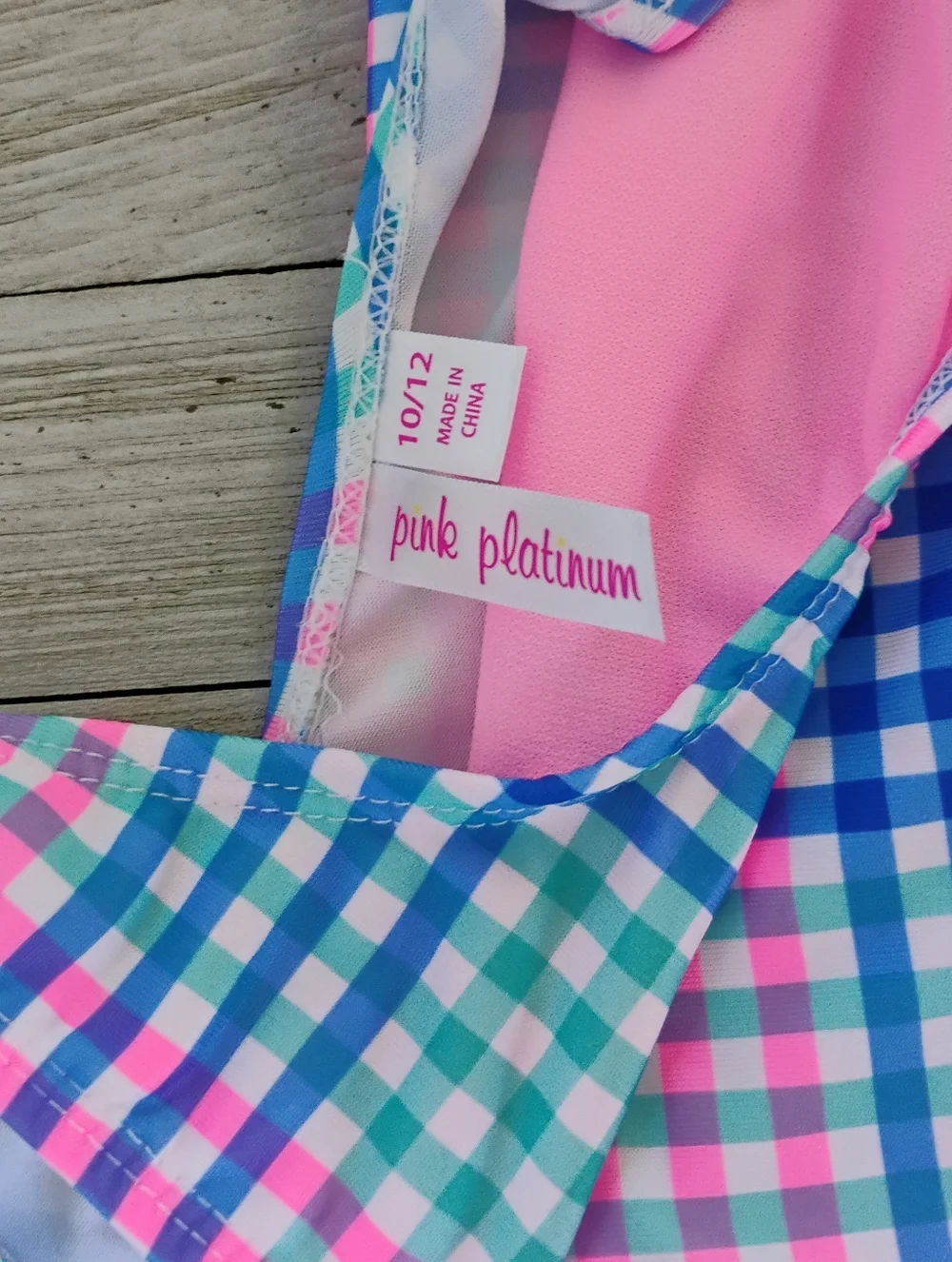 Gingham One-Piece Swimsuit Pink Platinum Size 10 /12 & Free Pair Of Swim Goggles